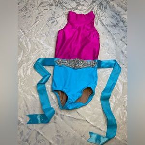 Reverence YS Lycra leotard with crystal and satin belt.